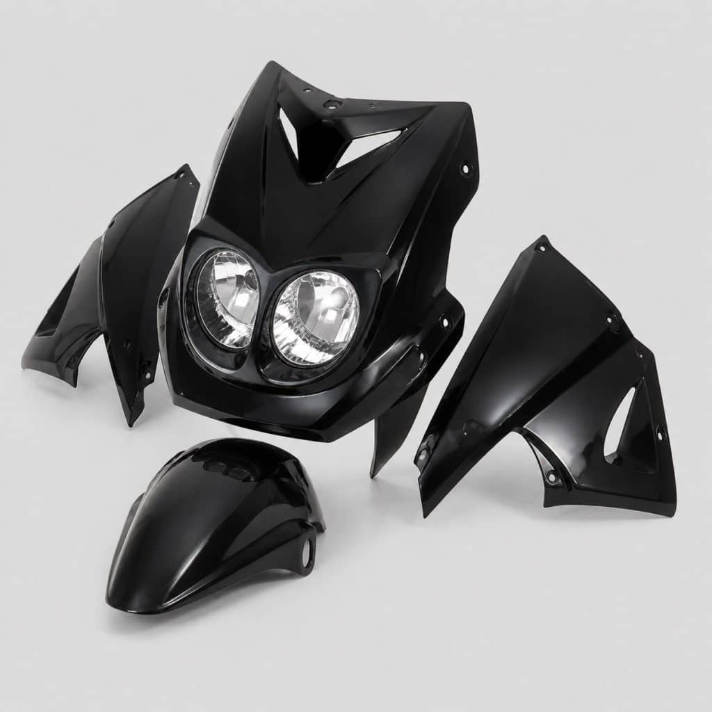 Kit carénage scooter stunt noir à double optique sur fond clair