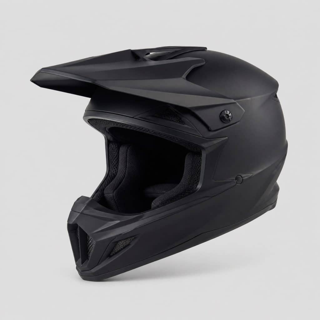 Casque cross tout-terrain sur fond clair, visière longue