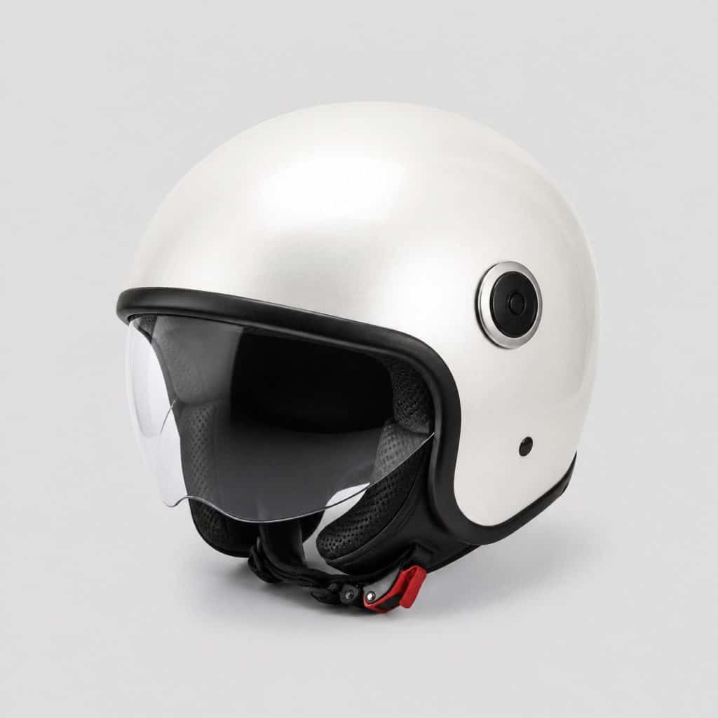 Casque moto jet blanc nacré sur fond clair