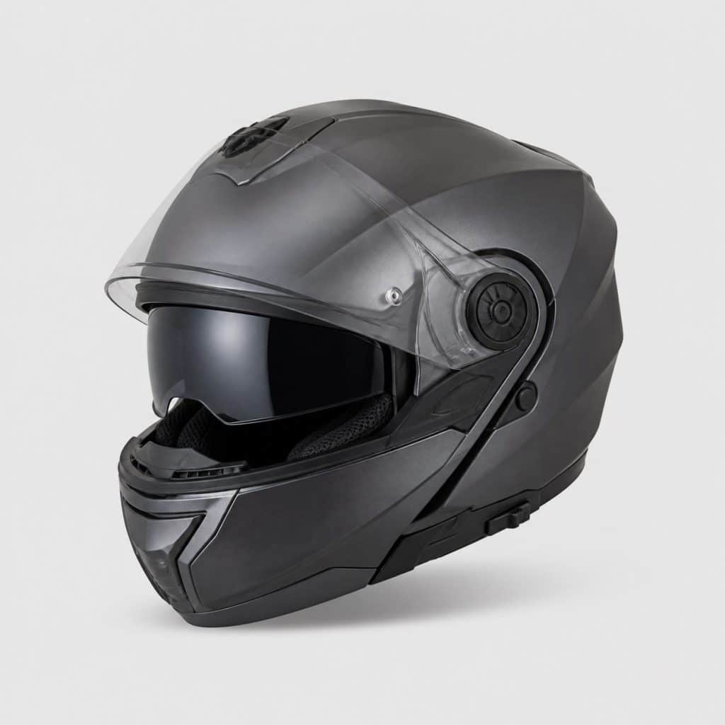 Casque moto modulable sur fond clair avec molette pare-soleil