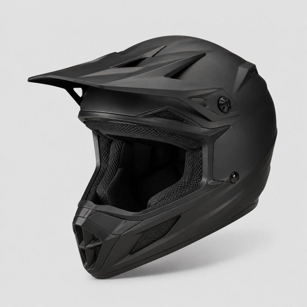 Casque motocross compétition sur fond clair, coque composite