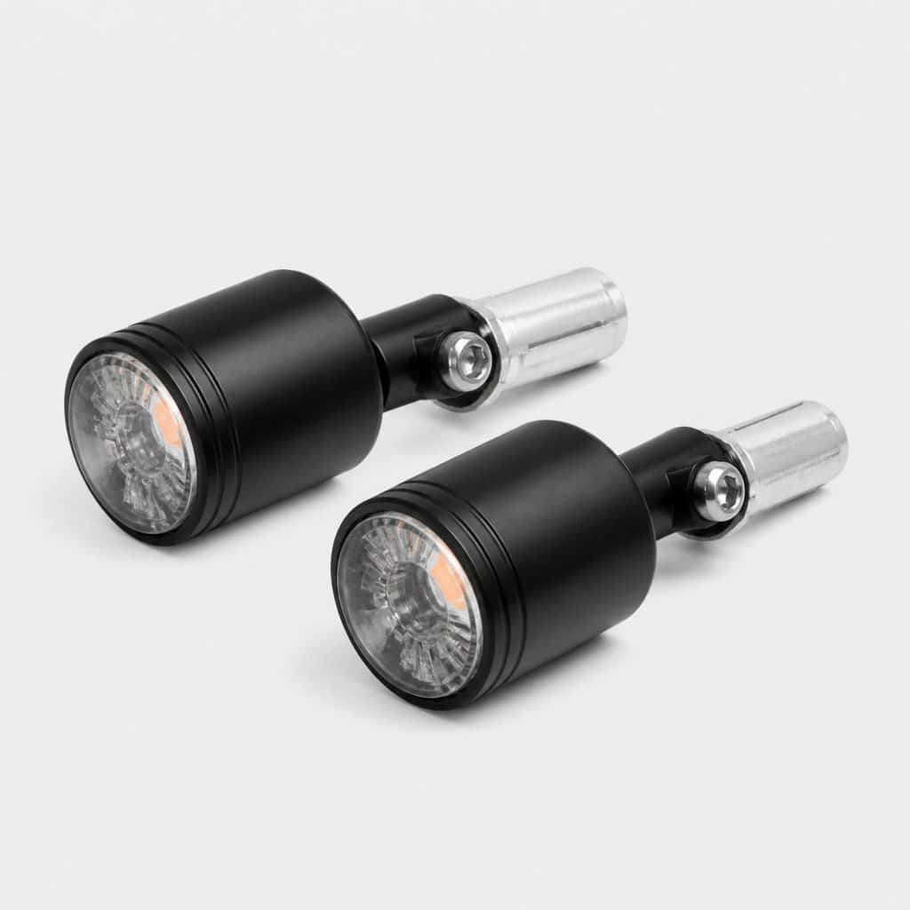 Paire de clignotants LED embout de guidon sur fond clair