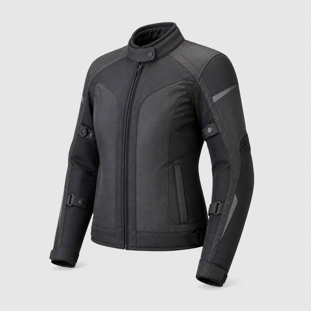 Veste moto femme toutes saisons sur fond clair